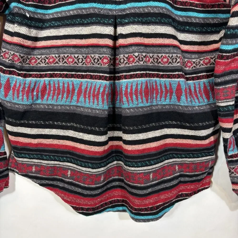 Rock & Roll Denim Women's Southwestern Aztec Stripe Print Button Down Red Blue